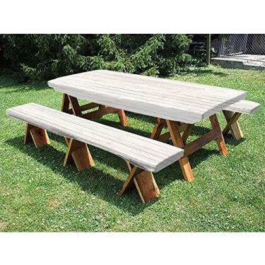 Imagem de Toalha de mesa de piquenique de poliéster de 182,88 cm de madeira e banco, estampa de textura de prancha de madeira, para uso ao ar livre/churrasco/acampamento, 81 x 182 cm