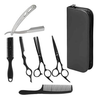 Imagem de Kit Tesouras Barbeiro Cortar Cabelo Barba Jogo Profissional - Oasis