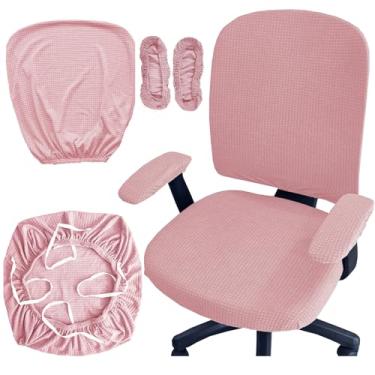 Imagem de HAPPYDOG Conjunto de 4 capas de cadeira de escritório, extensíveis, giratórias, para cadeira de computador, com capas de apoio de braço (rosa)