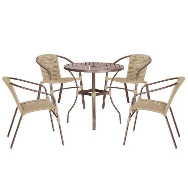 Imagem de 04 Cadeiras Floripa E Mesa Roma 100cm Marrom Trama Rami