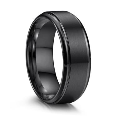 Imagem de Jstyle Anéis de casamento de aço inoxidável para homens e mulheres 8 mm aliança de casamento masculina prata/preto/ouro anéis de noivado masculinos, superfície fosca borda polida anel masculino joia