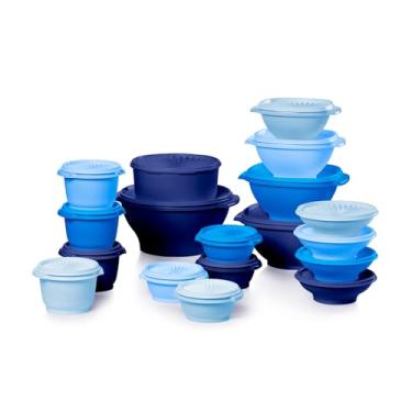 Imagem de Tupperware Coleção Heritage, Novo Conjunto De 36 Recipientes Para Armazenamento Alimentos Em Azul Vintage, Laváveis Na Máquina Lavar Louça E Sem Bpa (18 Recipientes, 18 Tampas)