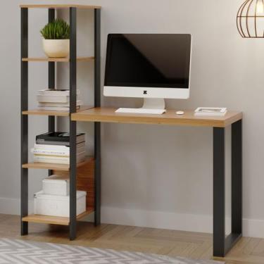 Imagem de Mesa Escrivaninha Industrial 4 Prateleiras 100% Mdf Freijó/Preto Fosco