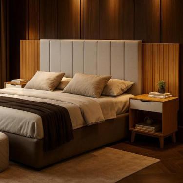 Imagem de Cabeceira Helena Regulável de Madeira para Cama Box Casal e Queen com 