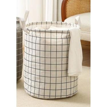 Imagem de CESTO ORGANIZADOR MULTIUSO DOBRAVEL PROVA D'ÁGUA P/ROUPA SUJA BRINQUEDOS(Branco xadrez（nude）)
