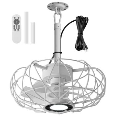 Imagem de She's home Ventilador De Gazebo Outdoo Com Gancho Para Pendurar, Luzes Teto Externas À Prova D'Água 15'' E Controle Remoto, Ventiladores Gaiola Reversíveis 3 Circuitos 6 Velocidades Regulagem Pátio,
