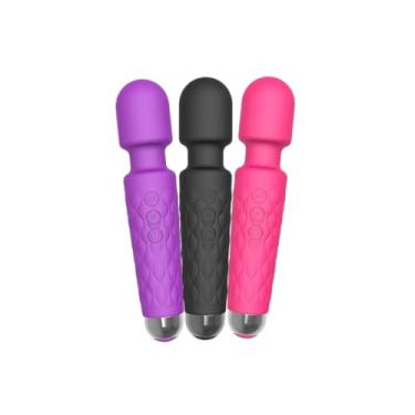 Imagem de Varinha Mágica Massageadora, 20 Modos de Vibração, 7 Níveis de Intensidade, Silicone, Recarregável USB, 20,5cm x 4,2cm, Resistente à Água, Disponível em Roxo, Rosa, Vinho e Preto