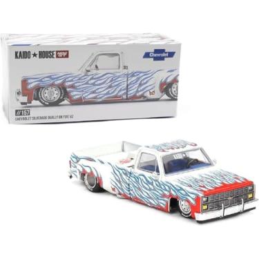 Imagem de Diecast Model Car Compatible with Kaido House x Mini GT 1:64 Chevrolet Silverado Dually on Fire V2 with Flames Limited Edition KHMG157