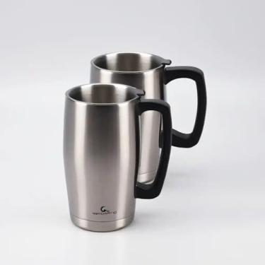 Imagem de Caneca Térmica Parede Dupla em Aço Inox Cinza 700ml com Canudo - Estilo Esportivo