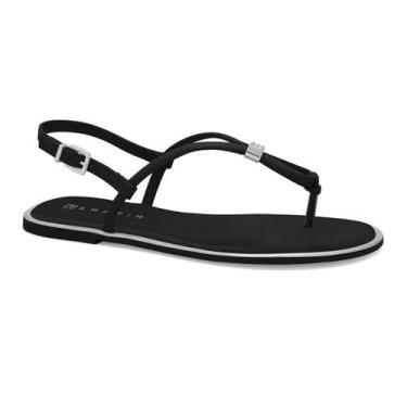 Imagem de Rasteirinha Feminina Ramarim Amarração Prateado Strass, Plus, Preto, 3