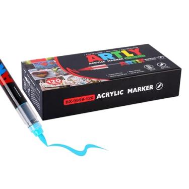 Imagem de SASPOO Marcadores de tinta acrílica, canetas de tinta acrílica, marcadores de tecido para têxtil, rocha, vidro, madeira, papel, cerâmica, kit de materiais de arte DIY para crianças e adultos (120)