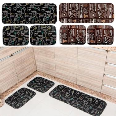 Imagem de Tapete de Cozinha Kit com 2 Jogos com 3 Peças cada Antiderrapante Emborrachado Resistente Toque Macio