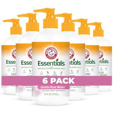 Imagem de Arm & Hammer Pacote com 6 sabonetes líquidos para limpeza da pele – limpador para cozinha e banheiro com aroma suave de rosa – Sabonete natural para as mãos, suaviza 414 ml