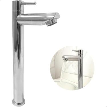 Imagem de Dona D Cor, Torneira Fria Cromada Inox 304 Bica Alta 1/4 de Volta Pia Banheiro Torneira Simples Para Cuba De Sobrepor Bancada Lavabo Lavatório Brilhosa