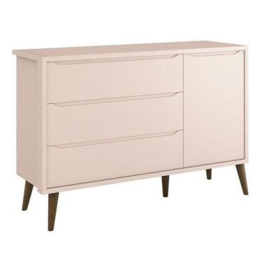 Imagem de Cômoda Infantil Theo 1 Porta Rosa Com Pés Amadeirados  Reller - RELLER