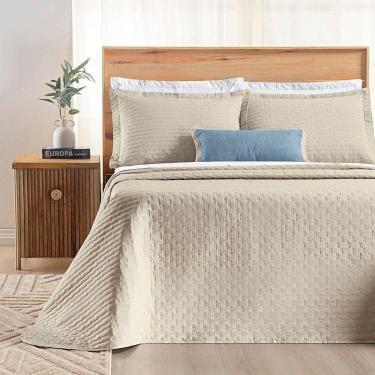 Imagem de Kit Cobre Leito Colcha Marley Casal Dupla Face - Cáqui