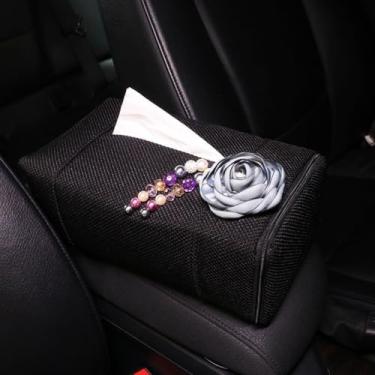 Imagem de Capa de caixa de lenços de papel de carro de renda, caixa de lenços de artigos para interiores de carro, decoração automotiva universal, fácil de carregar, adaptada para mulheres ou meninas (10)
