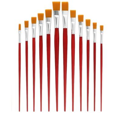 Imagem de Kit com 12 Pincéis Artísticos de Ponta Chata – Para Aquarela, Acrílica, Óleo, Guache e Artesanato – Uso Semi-Profissional e Escolar – Detalhes e Contornos