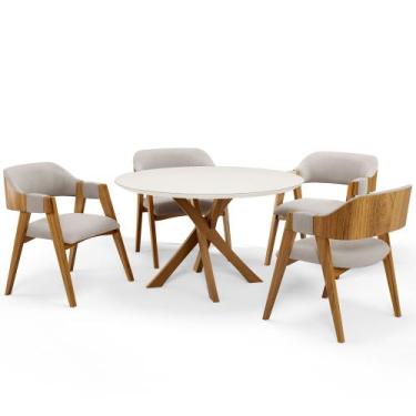 Imagem de Mesa De Jantar Redonda Cora 120cm Off White M04 com 04 Cadeiras Living