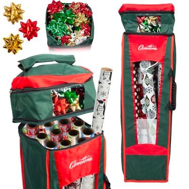 Imagem de Caixa organizadora de papel de embrulho e laço resistente - compartimento com zíper durável, capacidade GG, armazenamento de Natal resistente à água (91 cm de altura, comporta mais de 12 rolos de