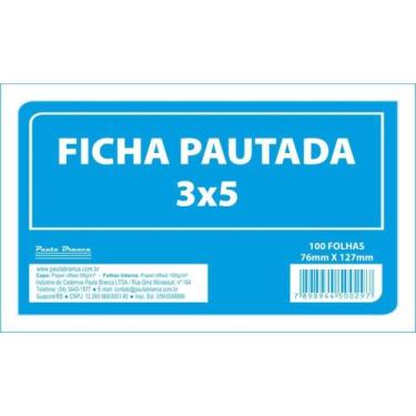 Imagem de Ficha Pautada 3X5 7,6X12,7CM 100 Folhas - Pauta Branca