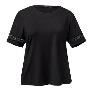 Imagem de T-Shirt Feminina Olho Fatal Plus Size Bordado nas Mangas Preta-Feminino