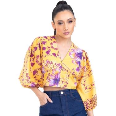 Imagem de Blusa Onça Preta Manga 3/4 PR23 Amarelo Feminino-Feminino