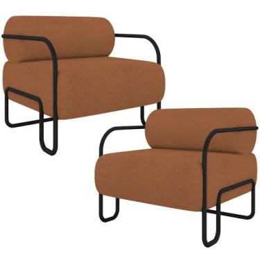 Imagem de Kit 02 Poltronas Decorativa Pés Industrial Moscou K01 Bouclê Terracota