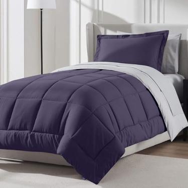 Imagem de Nestl Conjunto de edredom solteiro GG de 7 peças – cama reversível roxa em uma bolsa – Conjunto completo de cama solteiro GG com lençóis, travesseiros alternativos, fronhas e fronhas