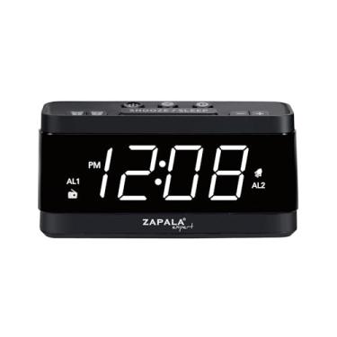 Imagem de ZAPALA expert Rádio despertador, 2 alarmes com visor LED grande, rádio relógio FM digital com porta de carregamento USB, volume ajustável e regulador, soneca para crianças com sono profundo