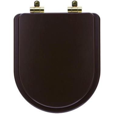 Imagem de Assento Sanitário Poliéster Soft Close Carrara Marrom Fosco Para Vaso Deca Com Ferragem Dourada