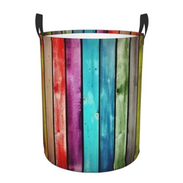 Imagem de Tábuas de madeira coloridas, cesta de lavanderia, dobrável, impermeável, cesto de armazenamento de roupas com alças, pano Oxford, organizador de brinquedos, cesta para banheiro, lavanderia, quarto