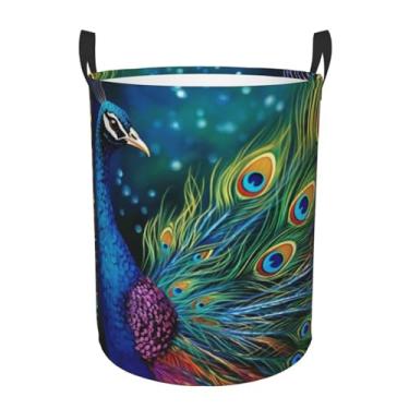 Imagem de Cesto de lavanderia de pavão colorido, dobrável, impermeável, cesto de armazenamento de roupas com alças, pano Oxford, organizador de brinquedos, cesta para banheiro, lavanderia, quarto, pequeno