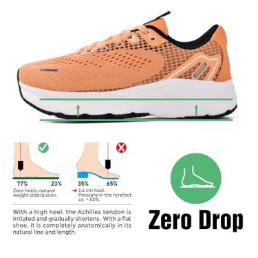 Imagem de JACKSHIBO Sapatos masculinos com bico largo, suporte de arco, tênis de largura larga para corrida, caminhada, tênis, ortopédico, fascite plantar, treino, com sola grossa acolchoada zero drop, Laranja