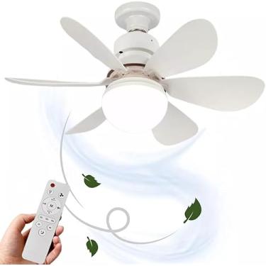 Imagem de Lampada LED Ventilador Teto Com Controle Remoto Inteligente Silencioso, Flower, 60W, 2 em 1, Bivolt, 6 Hélices, Soquete Padrão E27, 3 Tons de Luzes, Potente, Econômico, Prática Instalação, Marca ATM