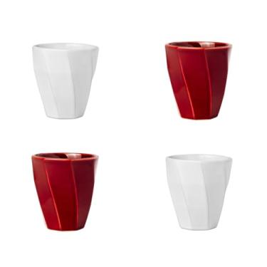 Imagem de Conjunto 4 Copos Cerâmicos Louça 260ml Design Moderno, Ideal para Café, Chá, Bebidas Quentes, Porta Objetos e Escovas - E-FCS Store (Branco/Magenta)