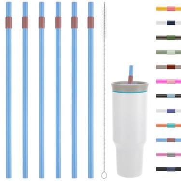 Imagem de Canudos de substituição compatíveis com copo de viagem Owala de 1,134 g - inclui 6 canudos e 1 pacote de escova de limpeza (azul)