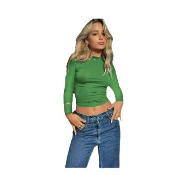 Imagem de Top Cropped Azul Sem Costas Y2K Feminino Manga Curta Casual Vintage Co