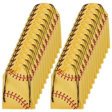Imagem de DELORIGIN Pacote com 120 sacos de presente de softball, pequenos sacos de plástico para lanches de softball, sacolas de brindes de softball, lembrancinhas de festa de apoio, suprimentos de decoração