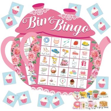 Imagem de Jogo de bingo de festa de chá 39 peças para adultos e crianças, 24 jogadores, floral, bule de chá, cartões de bingo com adesivos de recompensa para família, amigo, estudante, atividades de grupo