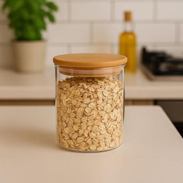 Imagem de Pote de Vidro Redondo Hermético com Tampa Bambu - 800ML