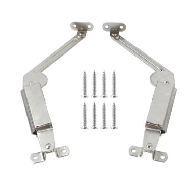 Imagem de Mewutal 2 peças dobradiças de suporte de tampa de caixa dobrável de ferro para armário de caixa de joias, 1 esquerda 1 direita, com parafusos