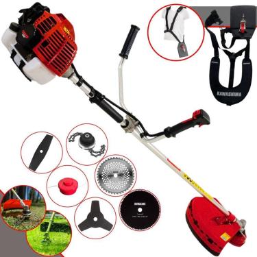 Imagem de Aparador de Grama Completo Kawashima KW43-L À Gasolina 2T 43cc 10.000rpm 1,7HP de Potência Com Kit 4 Lâminas de Corte, Trimmer e Carretel de Nylon