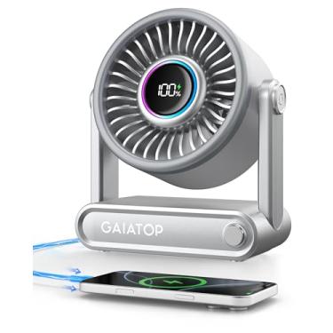 Imagem de Gaiatop Ventilador de mesa pequeno pessoal, 6000 mAh 18 horas ventilador recarregável USB para quarto dormitório silencioso, acessórios de mesa de escritório, presentes de verão para mulheres, homens
