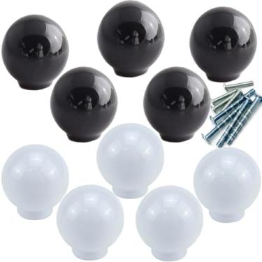 Imagem de YOUYOUULU Puxadores de bola de cerâmica branca - alças redondas de cerâmica - puxadores de gaveta de porcelana para cômoda de móveis, branco e preto