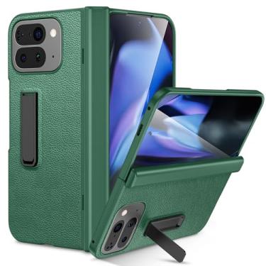 Imagem de Ruky Capa dobrável para Google Pixel 10 Pro com suporte, capa de corpo inteiro com protetor de tela integrado e proteção de dobradiça, capa protetora de couro PU para Pixel 10 Pro Fold, verde
