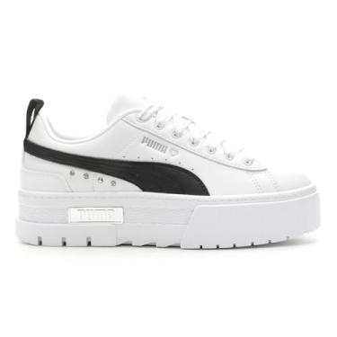 Imagem de Puma Tênis feminino Mayze Flawless com cadarço plataforma casual - branco, Puma branco-puma preto-puma prata, 38