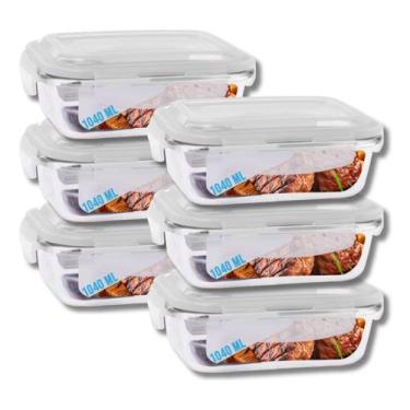Imagem de Conjunto Potes Vidro Tampa Hermetico 1040ml Marmitas Fitness 6 UN - Pr