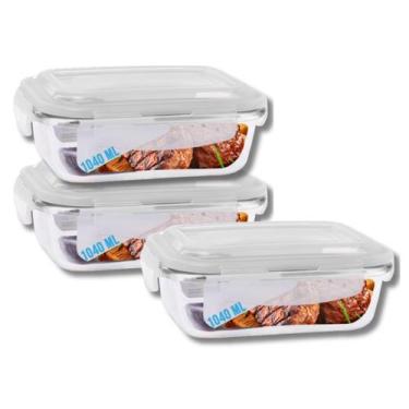 Imagem de Conjunto Potes Vidro Tampa Hermetico 1040ml Marmitas Fitness 3 UN - Pr