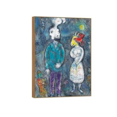 Imagem de BMZFYBS Quadro de madeira - Pintura de parede famosa em tela - Imagens para decoração de casa - pôster e impressões de casal de perfil duplo 20 x 30 cm 8 x 12 pol